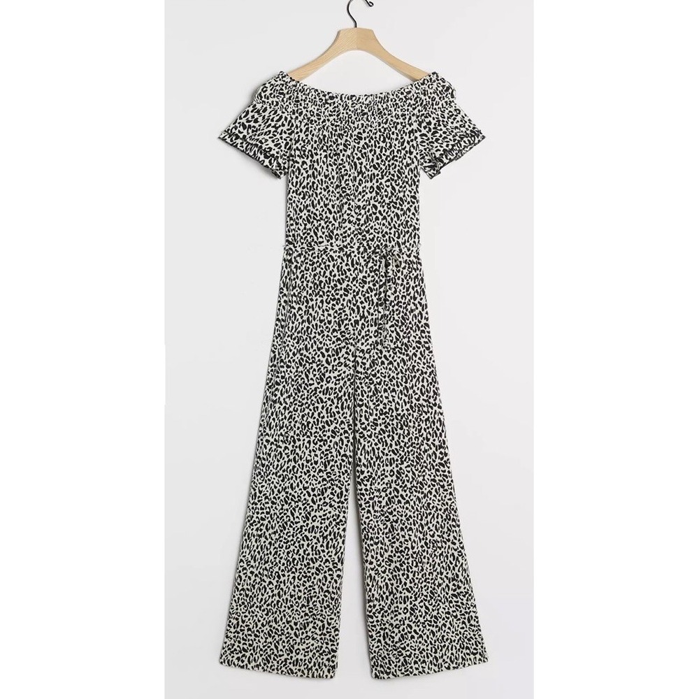 ANTHROPOLOGIE Kyra Animal Print Off Shoulder Jumpsuit‎ Women's Small NWT